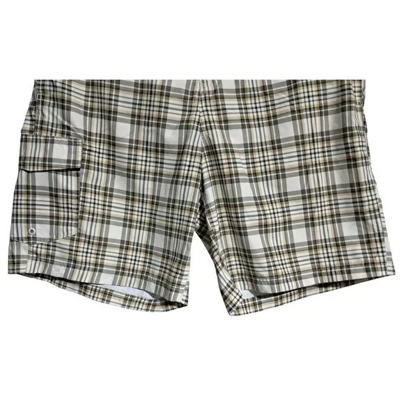 Chaps Plaid Swim Trunks Mens XL Beige White Polyester Mesh Lined Drawstring - Picture 8 of 14